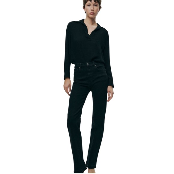 NWT Zara Signature Slim Fit / Full Length / High Rise Jeans in Black Size 0 - Picture 1 of 12